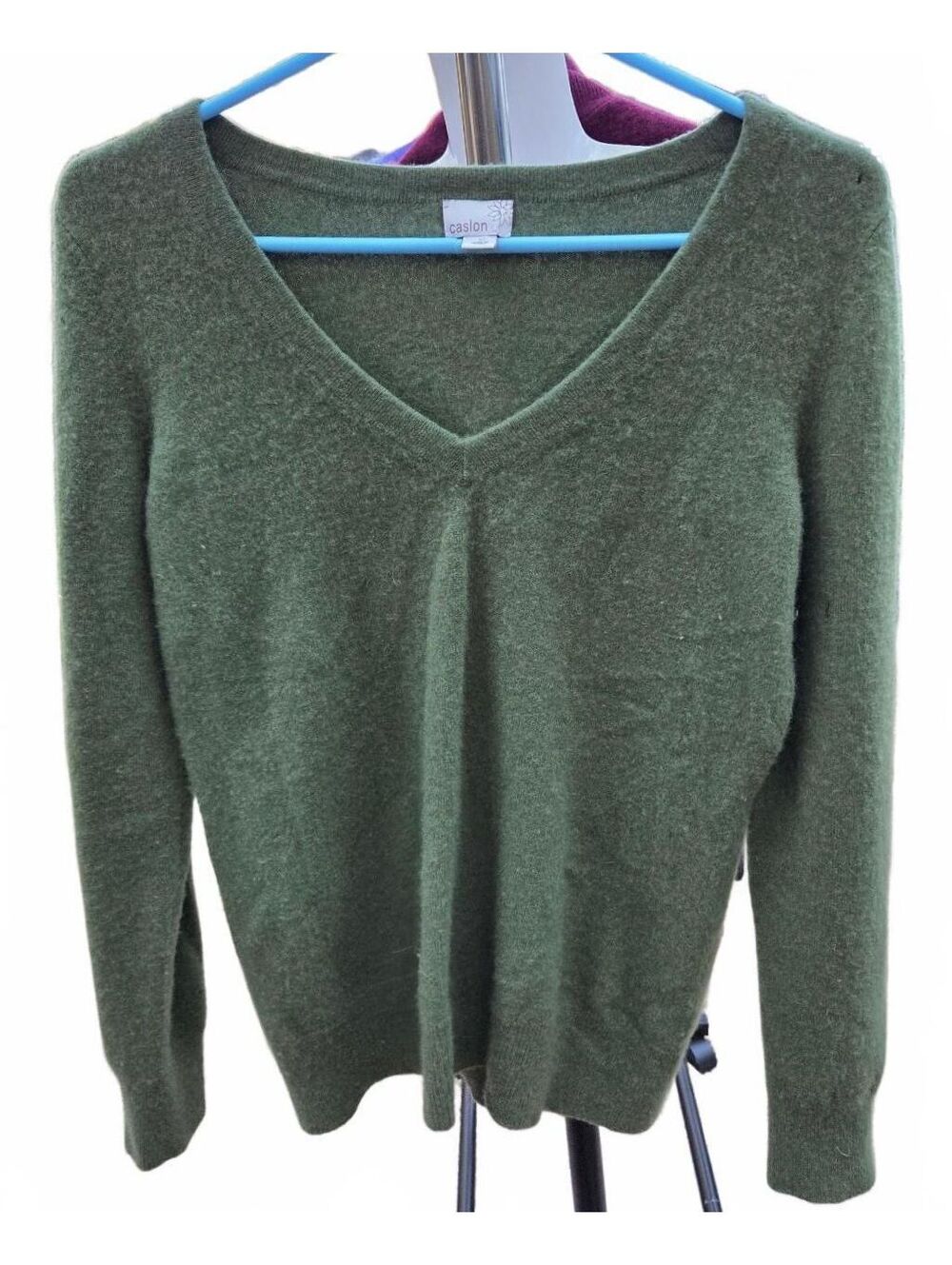 Caslon 100% Cashmere V-Neck Sweater Olive Green Grunge Fairycore Size L